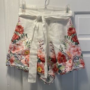Zimmerman High Waisted Floral Linen Shorts
